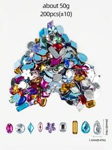 Akcesoria DIY: mieszanka kolorowych akrylowych koralików diamentowych, brokatowych cekinów i laserowych cekinów, stosowana w szyciu odzieży, około 200 szt. (50 g w opakowaniu)
