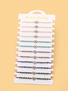 LORRILIA 12 件 Miyuk 恶魔之眼邪眼心形爱心水晶编织手链可调节护身符手链儿童礼物家庭分享装