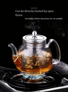 1 pieza Tetera de vidrio resistente al calor con filtro y asa de vidrio de color, adecuada para preparar té, café o té de frutas, apta para todas las estaciones y ocasiones, se puede calentar directamente sobre llama abierta. - transparente - Ver 6