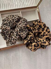 1 pieza Coletero grande de estampado de leopardo de color aleatorio, sujetadores de cola de caballo elegantes vintage, accesorios de pelo minimalistas para mujeres