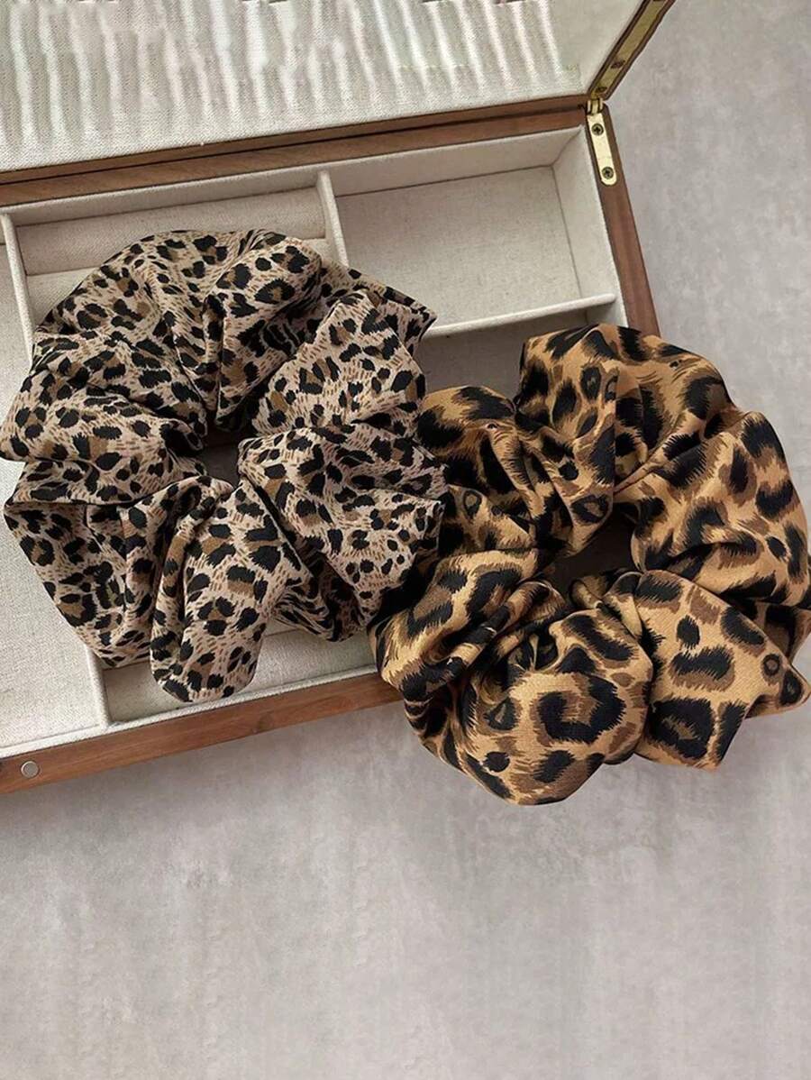 1 pieza Coletero grande de estampado de leopardo de color aleatorio, sujetadores de cola de caballo elegantes vintage, accesorios de pelo minimalistas para mujeres