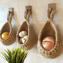 3 Stücke Boho Seil Netz Wandkörbe, Leinenaufhänger zum Aufbewahren von Obst und Gemüse in der Küche, wandmontierte Körbe für Knoblauch, Zwiebeln, Gemüse, Obst, dekorativer Organizer für Zuhause, Restaurant, Raumlagerung, Garten, Muttertags Geschenk