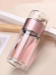1 Glass Water Bottle With Soaking Device, Double-Layer Glass Cup, Portable Drinking Cup, Travel Equipment, Birthday Gift, Valentine's Day Gift, Gift For Girlfriend, Boyfriend, Classmate, Teacher Gift, Christmas Gift, Back To School Supplies, Classroom Water Cup, Student Dormitory Essentials.