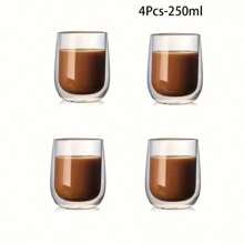 2/4pcs 8.45oz-11.83oz Double Wall Glass Cups - Summer Double Layer Ice Cream Cup - American Coffee Cup - Beer - Hot/Cold Drinks Cup - Clear Glass Water Cup - Heat Insulation - Drinking Glass - Multicolor - View 2