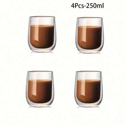 2/4pcs 8.45oz-11.83oz Double Wall Glass Cups - Summer Double Layer Ice Cream Cup - American Coffee Cup - Beer - Hot/Cold Drinks Cup - Clear Glass Water Cup - Heat Insulation - Drinking Glass