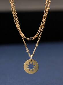 Nooxian 2 sztuki/zestaw Modny błyszczący płaski łańcuszek na usta i pusty okrąg z warstwami naszyjnika (ilość koralików losowa)