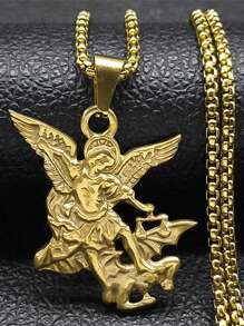 Colar de Proteção do Arcanjo São Miguel para Mulheres e Homens, Corrente de Joia de Proteção de Santo em Aço Inoxidável