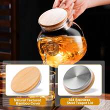 1 Pc Clear Borosilicate Glass Teapot 1.8L With Natural Bamboo Lid - Stovetop Includes Tea Infuser Clear Elegant Pot For Hot/Cold Tea Brewing | Kitchen Decor Gift
