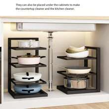 1pc Multi-Tier Kitchen Pot Rack, Cabinet Pot Organizer Rack, Heavy Duty Pot Rack Under Sink Storage, Adjustable Metal Pot Holder And Lid Rack, For Kitchen Organization And Storage