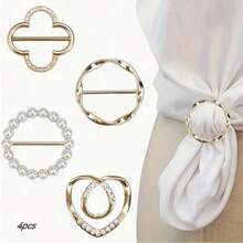 4 Pieces Elegant Scarf Ring Clip - Zinc Alloy Metal Round Shirt Clip For Ties, Dresses And Scarves, Women's Fashion Accessory, Featherless, With Care Instructions