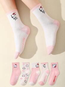 Sanrio 1/2/3/5 Pairs High-Quality Sanrio Hello Kitty Cartoon Mid-Calf Socks For Men And Women, Interesting, Cute, Comfortable Socks Suitable For Summer And Other Seasons, Can Be Used As Gifts For Mother's Day, Father's Day, Easter, Back To School Season, Etc., With Personalized, Fun, Colorful, Anime Cartoon Design