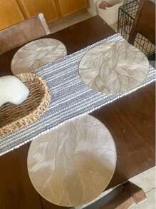 8pcs 38x38cm Round Light Luxury Placemat Gold Round Simple PVC Feather Pattern Placemats Table Mat Home Tea Coffee Dish Coaster Placemat Easy To Clean Wipeable Non-Slip Heat-Resistant Holiday Wedding Party Dining Table Decor - Multicolor - View 8