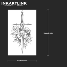 INKARTLINK Sword Flower Tattoo | Plant-Based Semi-Permanent Revolutionary Technology | Waterproof & Long-Lasting 15 Days | Gothic Style Temporary Tattoo | Dark Style Body Art Sticker | Halloween Party Personalized Decoration - Black - View 5