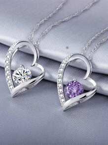1 colar com pingente de coração de zircônia elegante e moderno, colar com pingente de cristal brilhante "Beijo de Amor", presente para namorada