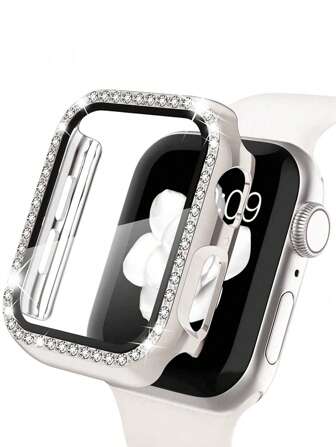 1pc Unisex Starlight Crystal Diamond Decor Ultra-Thin Tempered Glass Protective Case, Compatible With Apple Watch Series 38/40/41/42/44/45/46/49mm, For Apple Watch Ultra/SE/11/10/9/8/7/6/5/4/3/2/1, Smart Watch Accessories