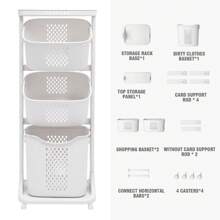 3 Tier Laundry Basket Washing Hamper Bathroom Rolling Cart Organizer Shelf Clothes Storage Bin With 4 Wheels The Best Gift/Present For Family&Friends Happy Christmaslaundry Hamper,Washing Basketbathroom Organizer,Basket,Storage Basket,Foldable Laundry Basket - White Three-layer - View 8