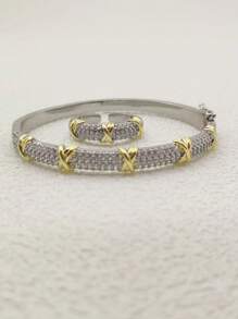 1 chiếc vòng tay bằng đồng mạ vàng 18K đính đá Zirconia, thiết kế sang trọng và tinh tế, phụ kiện đa năng cho trang phục thường ngày, tiệc tùng và làm quà tặng - X - Xem 13