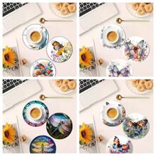 4 件套梦幻蝴蝶/蜻蜓图案木质杯垫、书桌防滑垫、厨房用品、汽车杯托垫、家居装饰和派对用品