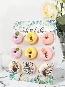 1Set 26*35cm Wooden Doughnut Display Stand Holder Board,Suitable For 9 Donuts, Food Display Racks, DIY Dessert Decoration Props, Cake Decoration Racks,Green Leaf Design Pattern,Birthday Party Table Decor Babyshower Wedding Gender Reveal Party Supplies