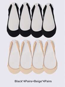 1/4/8 Pairs Ladies Cushioned Heel Hollow Elastic Band Silicone Non-Slip Ultra-Low Cut Boat Socks, No Show Socks, Suitable For Wearing High Heels Or Daily Life