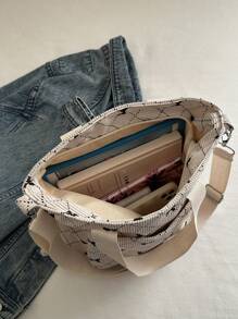 Fashionable Contrasting Color Full Body Bow Print Women's Crossbody Bag With Diamond Grid Side Pocket Shoulder Bag, Suitable For Shopping, Wallets, Shopping, Young Women, College Students, Newcomers, White-Collar Workers. They Are Very Suitable For Offices, Universities, Work, Business, Commuting, Outdoor Activities, Travel, And Outings