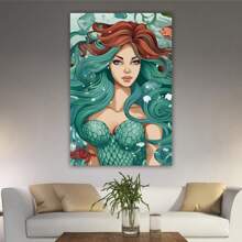 1 Piece Home Wall Decor Framed Canvas Mermaid Pattern Canvas Wall Art Paintings For Living Room - Canvas Framed Print Wall Artworks Bedroom Decoration Office Wall Decor