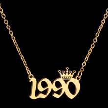 1pc Stainless Steel Year Engraved Necklace, Commemorative Unique Date, Birthday Crown Pendant Necklace, Birthday Gift, Elegant Minimalist Numeric Choker Collar Pendant Necklace