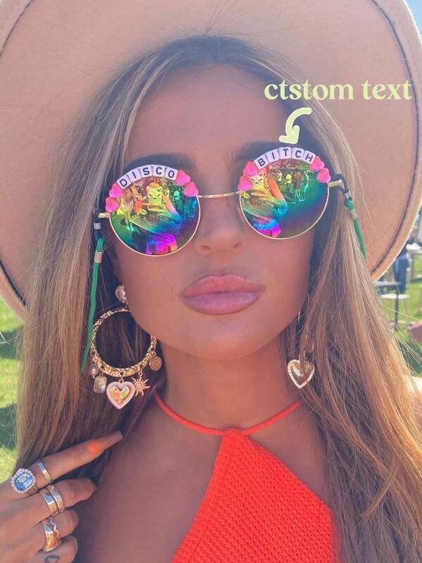 Personalisierter Name: Runder Regenbogenspiegel Festivalmodebrille, Braut- und Brautjungfernbegleitung, Partyaccessoires, individualisierte Karnevalsentwürfe erhältlich