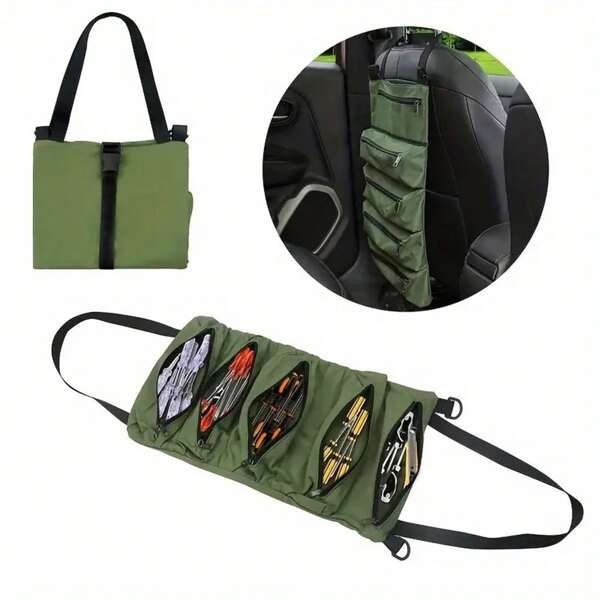 1pc 600D Oxford Cloth Tool Bag, Multi-Functional Rolled Tool Bag, Wrench Roll, For Car Repair Maintenance Tool Kit, Portable Multi-Purpose Hardware Tools Storage Pouch, 5 Zipper Pockets Rolled Storage Bag, Mechanic, Electrician & Enthusiasts Tool Roll Pouch, Car Camping Equipment