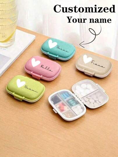 1pc Mini Portable Pill Organizer With Customizable Name, Large Capacity Medicine Box, Jewelry Storage Box, Split Packaging Pill Tablets Sealed Storage Pill Box Personalized Customization Pill Box Gift For Family/Friends Back To School Season