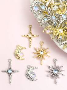 10pcs Y2K-Inspired 3 Styles Sun & Moon & Star Design Alloy Charms With Glass, Rhinestones Accents, Sweet Cool Style Ins Clavicle Chains Choker Necklaces Bracelets Earrings And Delicate Unique Jewelry DIY Glossy Metal Pendants - Perfect For Daily Wear & Parties, Ideal Birthday Or Holiday Gifts - Sun & Moon & Star - View 2