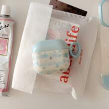 Blue Striped Star Pattern Earphone Case With Hanger Loop Compatible With Apple Pro 2/ Pro/ 4/ 3/ 2