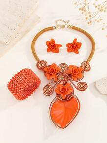 Bijou exagéré fait main avec perles, fil d'aluminium, acrylique, fausses perles. Style bohème, Europe & Amérique, Inde, cowboy occidental, resort, soirée, africain, vintage. Collier, bracelet, boucles d'oreilles
