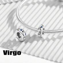 925 Silver 12 Zodiac Beads Bracelet, Colorful Birthstone Zirconia Charms Simple Fashion DIY Birthday Gift For Girls & Moms - Apricot - View 7