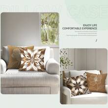 4pcs Brown Line Floral Print Set - Single-Sided Printed Throw Pillow Cover 45*45cm, Peach Velvet
