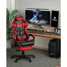 Gaming Chair With Massage, High Back Computer Gamer Chair For Adults And Kids, Ergonomic Game Chair With Adjustable Headrest And Lumbar Support (Blue) - 紅色[帶腳凳] - 查看 8