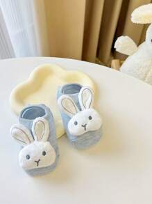 1 pereche de șosete adorabili pentru bebeluși cu tema iepurașului - amestec moale de poliester, antiderapante, șosete de podea pentru toate anotimpurile pentru nou-născuți și bebeluși, 0-1 an, lavabile manual, șosete pentru nou-născuți | Design jucăuș | Textura tricot