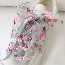 1pair Dreamy Cherry Blossom Mesh Lace Shoelaces, Suitable For Canvas Shoes, Sneakers, White Shoes, Flat Shoelaces For Spring/Summer