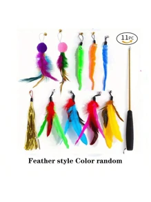 11 件装流苏毛球羽毛替换头可伸缩猫爱好者和猫妈妈爱友好钓鱼竿猫爱好者和猫妈妈爱玩具互动猫/狗爱好者礼物和狗/猫妈妈爱宠物产品猫爱好者和猫妈妈爱