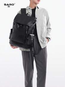 saroxi Men's Casual Fashion Travel Flip-Lid Backpack, Lightweight Portable Suitable For Travel, Camping, Hiking, School, Student, Campus, Ideal Gift Large Capacity Bag Travel Bags Office Bag Laptop Bag Vacation Bags For Travel - Black - View 6