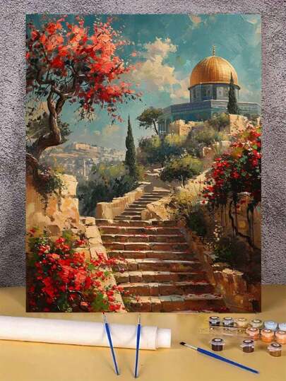 1 Set Round Tower On Top Of The Mountain DIY Digital Oil Painting Kit, Artistic Oil Painting Set For Bedroom Decoration And Wall Art, Simple And Fun Painting Method Without Painting Foundation, Fulfill Your Painter's Dream, Immerse Yourself In The Colorful World, Each Stroke Is Self-Expression, Add Romanticism To Life, Best Gift For Family And Friends, 40*50CM