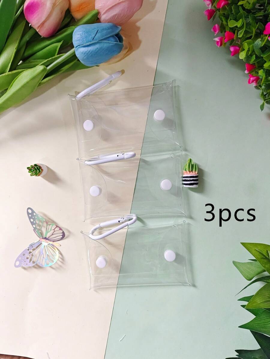 3PCS Solid Color Clear Minimalist And Casual Waterproof Storage Bag Small PVC Clear Mini Female Purses Women Kids Girls Key Earphone Coin Storage Bags Wallet Pouch Transparent Coin Purse With Handle Portable Mini Bag Lightweight Clear Bag For Travel And School For Men And Women Travel Accessories