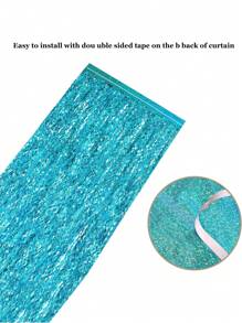 1 Pack Teal Aqua Blue Wavy Foil Fringe Curtains Party Decorations, Sparkle Streamer Tinsel Curtain Party Photo Backdrops For Photography Studio Props, Beach Party, Theme Party, Underwater Celebration, Birthday And Wedding Decor Birthday Party, Christmas Graduation Anniversary Decoration - 彩色 - 查看 5