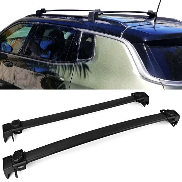 Cross Bar For Roof Racks Fits 2017-2025 Jeeps' Compass, Factory Style Black Car Luggage Rack Carrier By IKON MOTORSPORTS