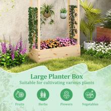 Wooden Raised Garden Bed W/ Trellis & Hanging Roof Planter Box Drainage System - Natural - View 8