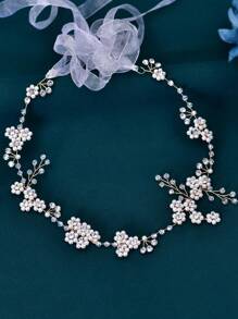 1件优雅新娘仿珍珠腰带，婚礼配饰，金属叶片装饰，舞会礼服腰部装饰，情人节配饰