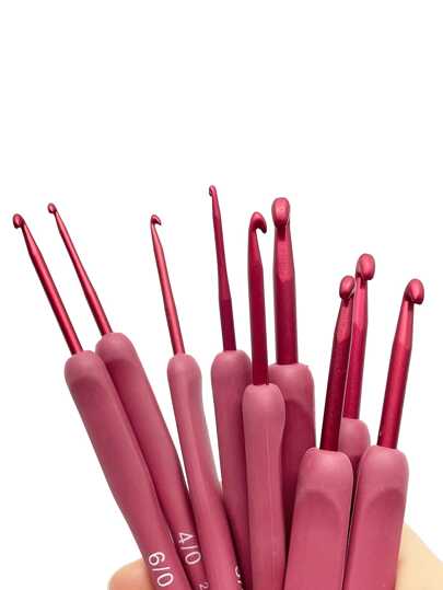 Set de 9 ganchos de ganchillo, ganchos de ganchillo rojos con mangos suaves, apropiados para principiantes y profesionales, incluye hilo, agujas de tejer, perfecto para manualidades DIY, proyectos de ganchillo y costura - 2.0/2.5/3.0/3.5/4.0/4.5/5.0/5.5/6.0