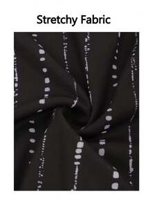 CheersLife 大码女式七分袖V领休闲衬衫，双层网纱腰部系带上衣 - 黑色 - 查看 4