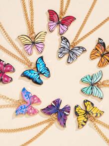 10-Pc Set Colorful Butterfly Pendant Necklaces With Cardboard Display, Gift For Women, Suitable For Vacation, Date, Mother's Day, Birthday, Friend's Day, Casual, Party Matching - Style 1 - View 5