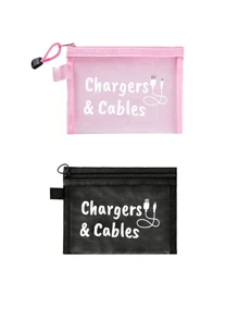 带数据线图案的网眼化妆包，红色气垫收纳便携式收纳包，化妆包，护肤包，旅行必需品，宿舍用品，婚礼新娘礼物，母亲礼物，生日礼物，送给朋友和老师的礼物，浴室收纳，珠宝收纳，唇油和化妆品收纳包，返校用品 - 彩色 - 查看 16